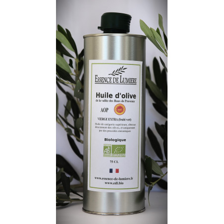Huile d'olive VIERGE EXTRA (fruité vert) Bio et AOP de la vallée des Baux de Provence